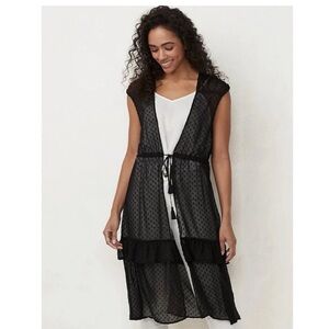 LC Lauren Conrad Sheer Black Duster Tie Front Swiss Dot NWT MSRP $50
